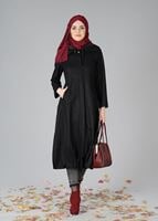 Hijab clothing BLACK ZIPPED FELT COAT 2110