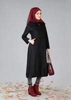 Hijab clothing BLACK ZIPPED FELT COAT 2110