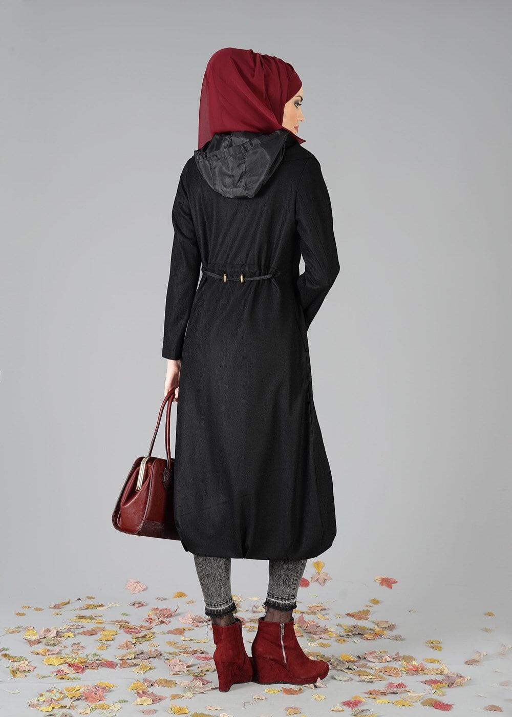 Hijab clothing BLACK ZIPPED FELT COAT 2110