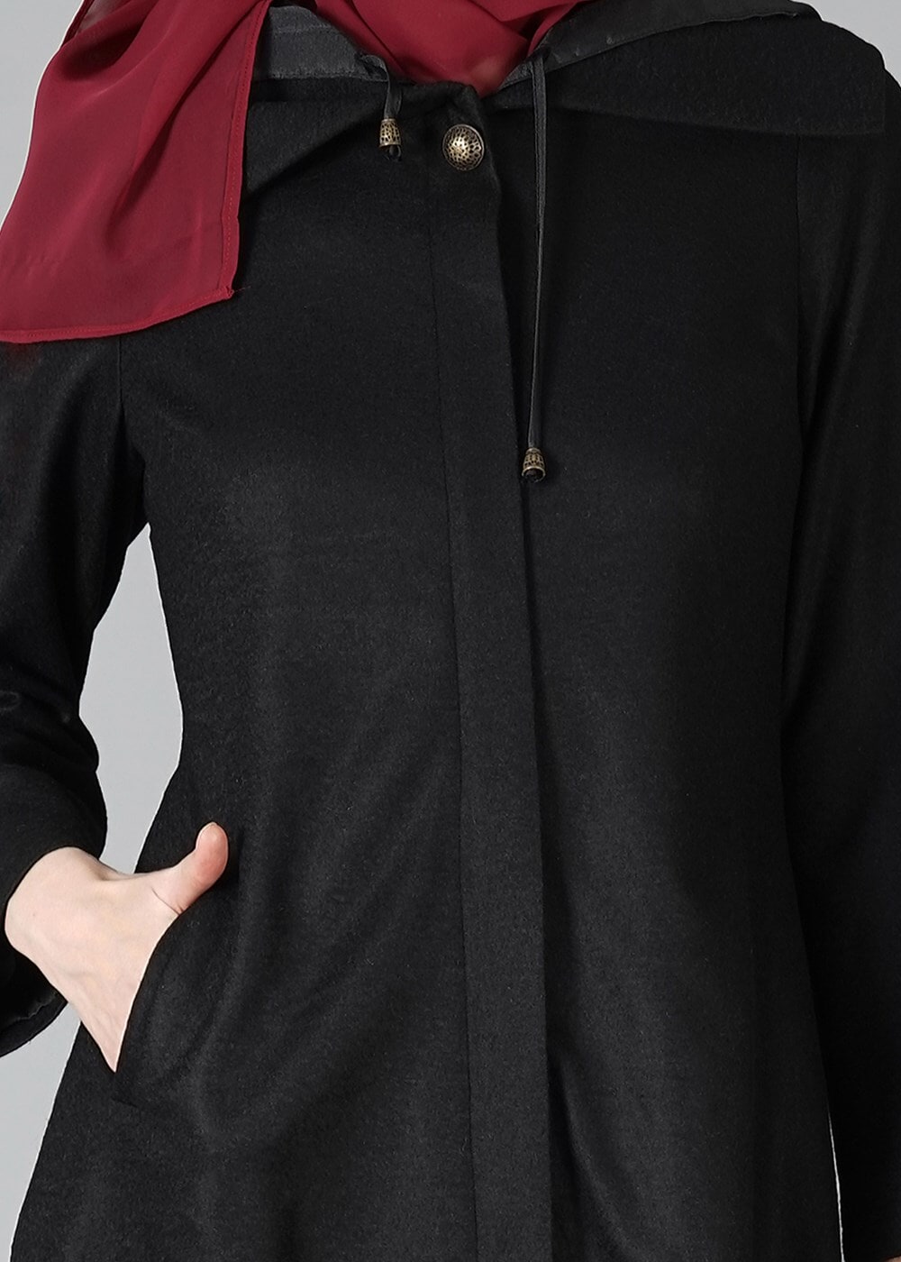 Hijab clothing BLACK ZIPPED FELT COAT 2110