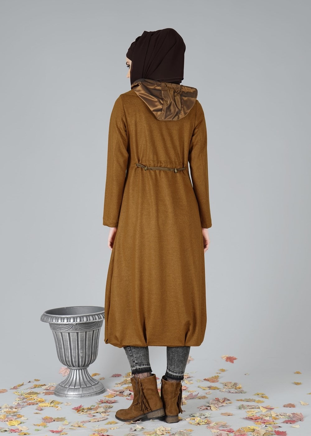 Tesettür giyim TABA FERMUARLI KEÇE KABAN 2110