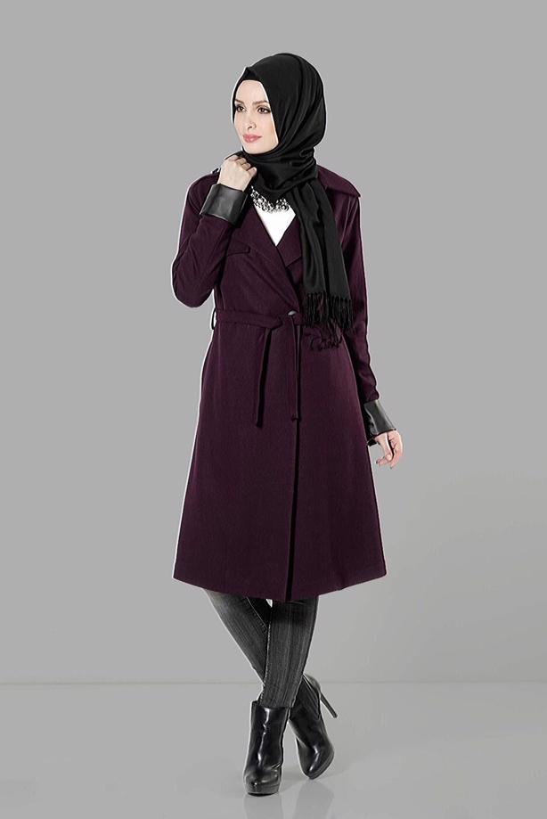 Tesettür giyim  KUŞAKLI KEÇE KABAN 3466 - TRENDTESETTÜR