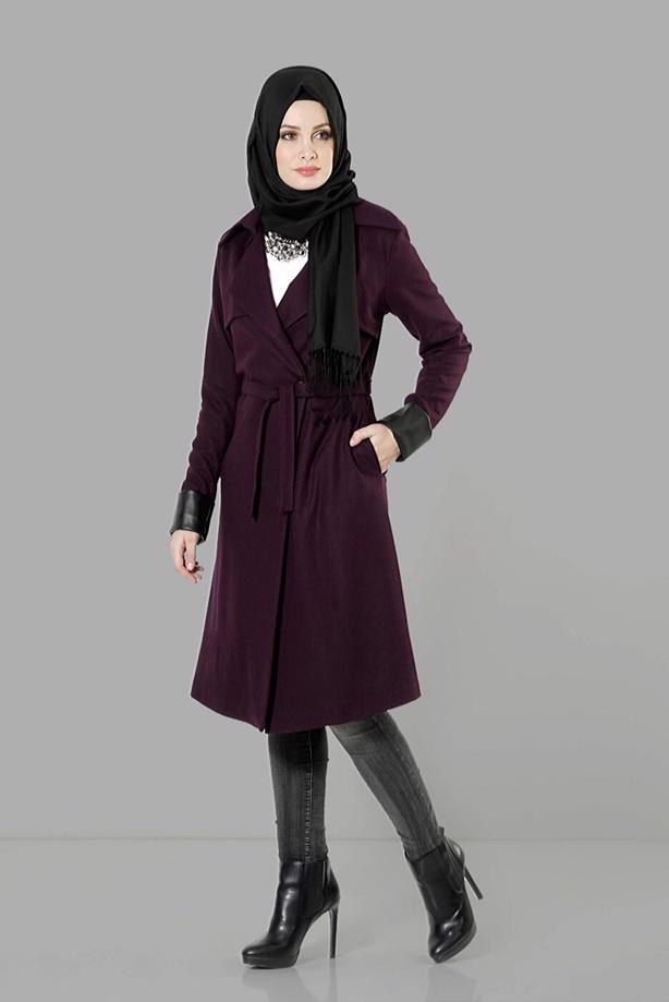 Tesettür giyim  KUŞAKLI KEÇE KABAN 3466 - TRENDTESETTÜR