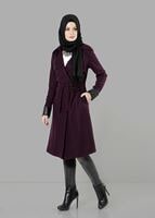 Vêtements hijab POURPRE CABAN DE FEUTRE AVEC CEINTURE  3466 