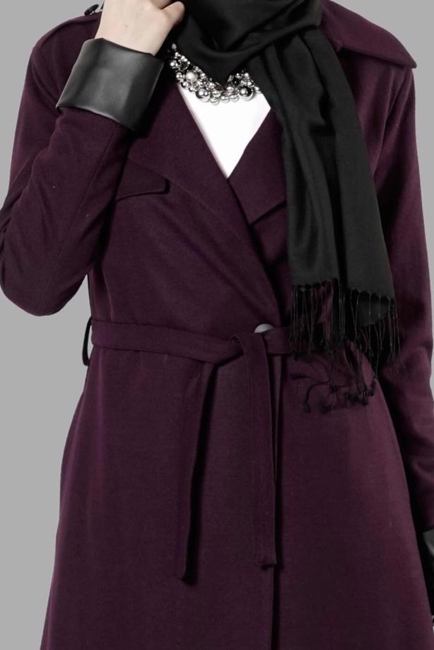 Tesettür giyim  KUŞAKLI KEÇE KABAN 3466 - TRENDTESETTÜR