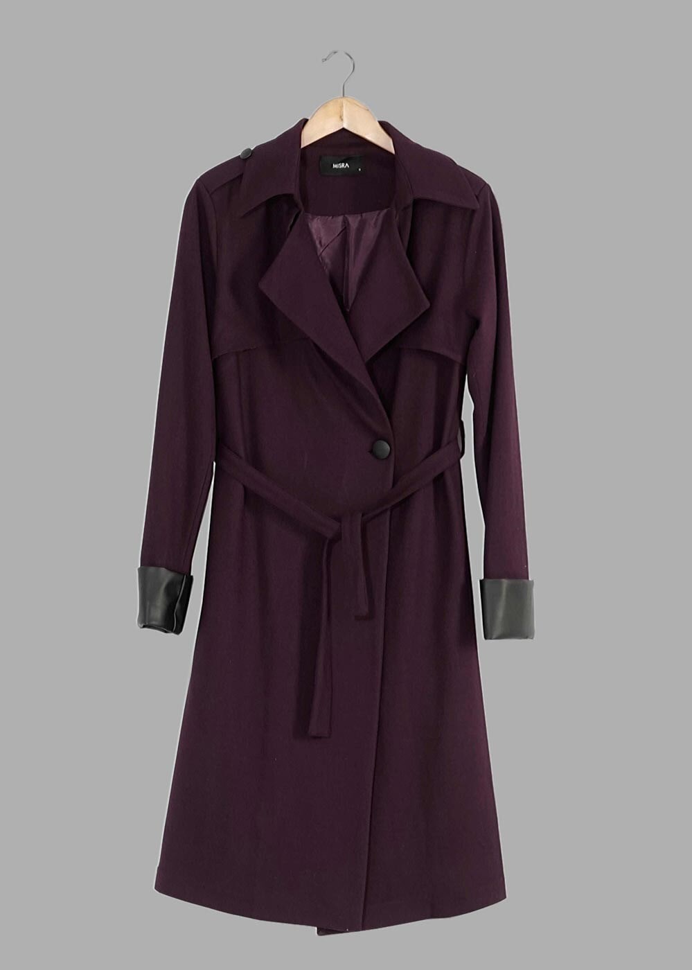 Vêtements hijab POURPRE CABAN DE FEUTRE AVEC CEINTURE  3466 