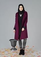 Vêtements hijab ROUGE BORDEAUX CABAN DE FEUTRE AVEC CEINTURE  3466 