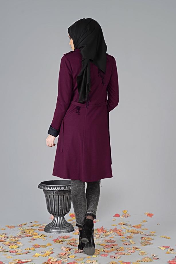 Tesettür giyim  KUŞAKLI KEÇE KABAN 3466 - TRENDTESETTÜR