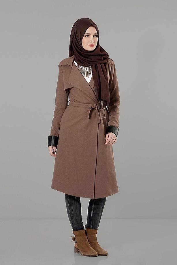 Tesettür giyim  KUŞAKLI KEÇE KABAN 3466 - TRENDTESETTÜR