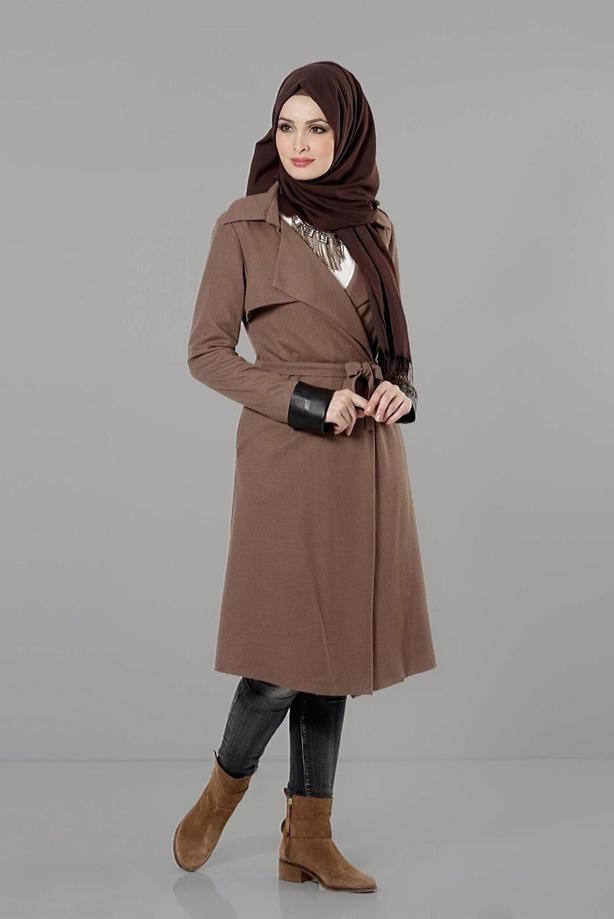 Tesettür giyim  KUŞAKLI KEÇE KABAN 3466 - TRENDTESETTÜR