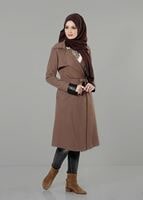 Tesettür giyim KAHVE KUŞAKLI KEÇE KABAN 3466