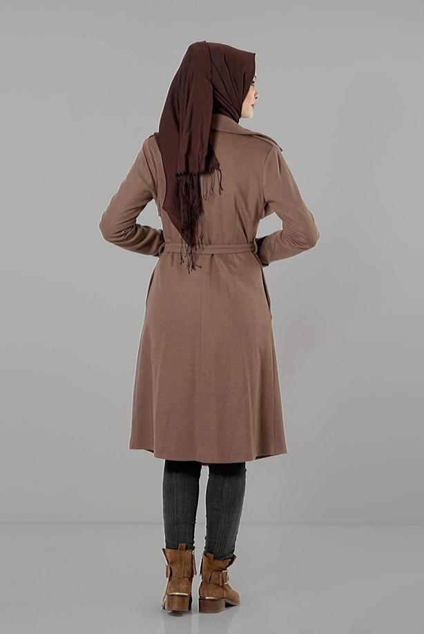 Tesettür giyim  KUŞAKLI KEÇE KABAN 3466 - TRENDTESETTÜR