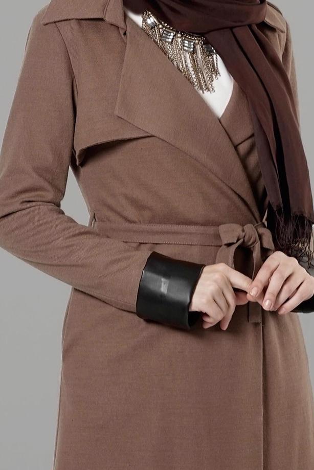 Tesettür giyim  KUŞAKLI KEÇE KABAN 3466 - TRENDTESETTÜR