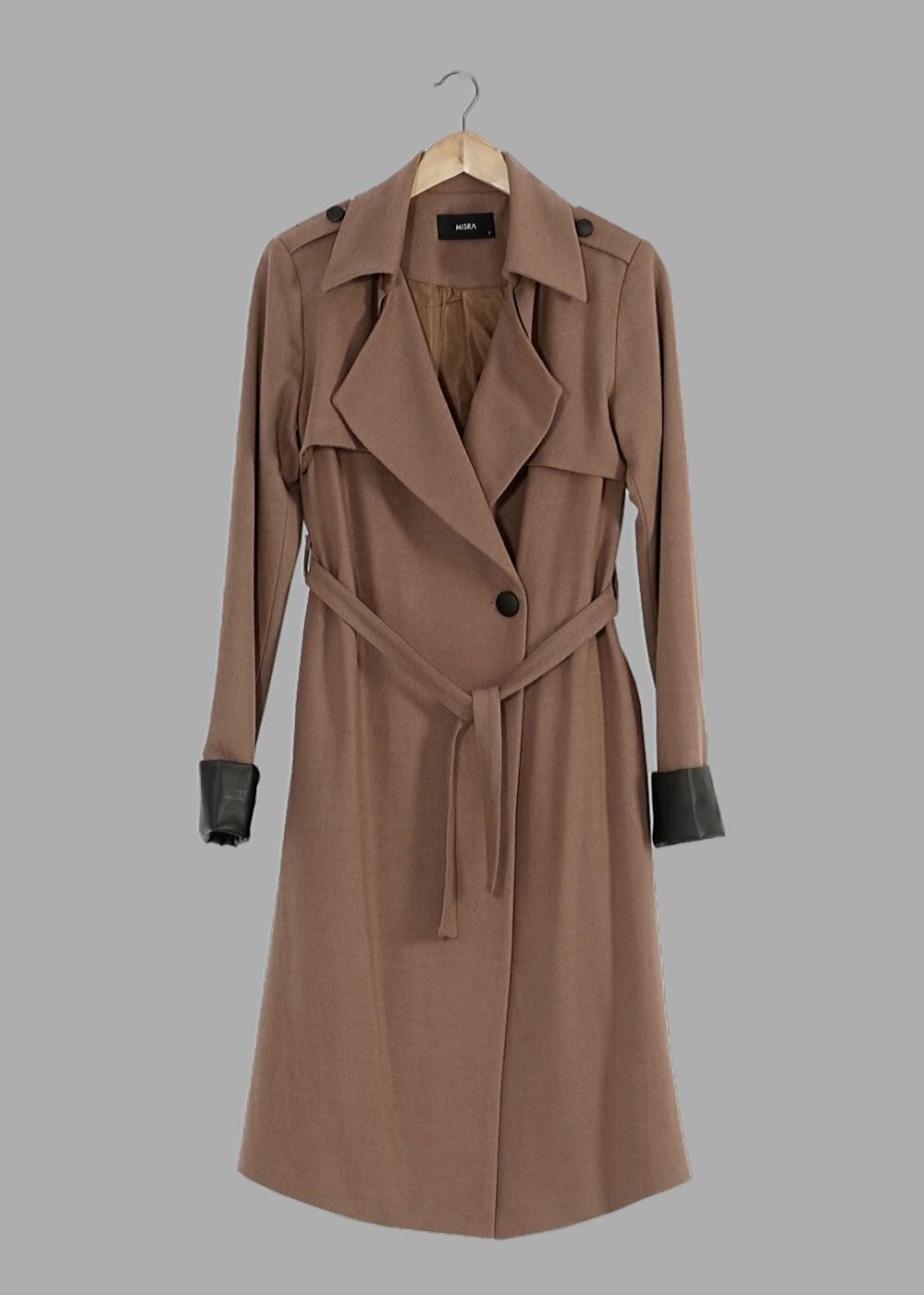 Tesettür giyim KAHVE KUŞAKLI KEÇE KABAN 3466