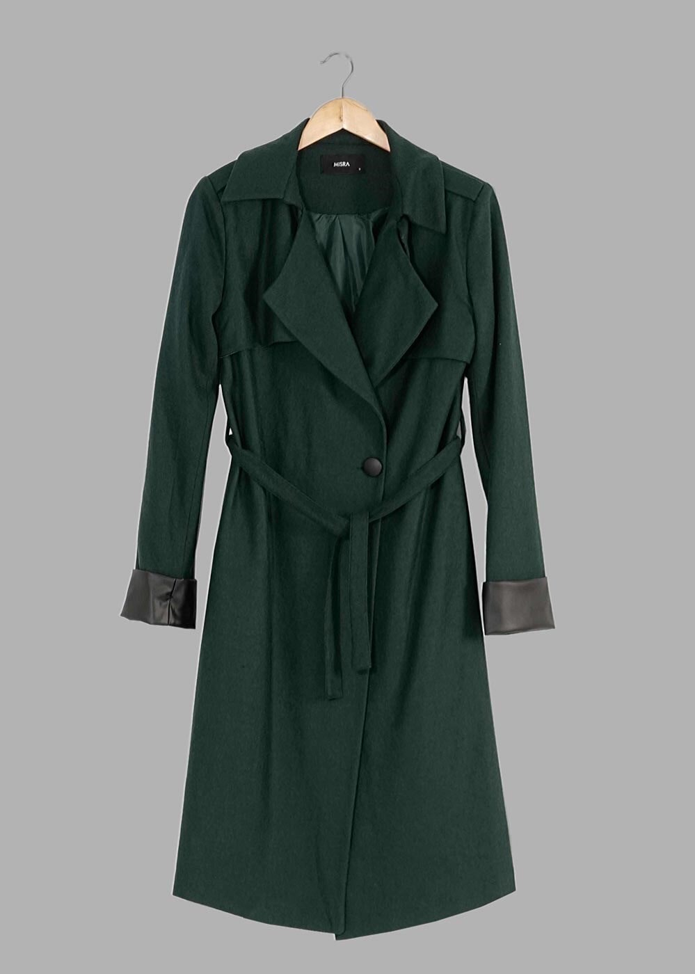 Tesettür giyim YEŞİL KUŞAKLI KEÇE KABAN 3466