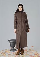 Vêtements hijab BRUN CABAN À COL CLAUDINE À BOUTONNÉ 9011 