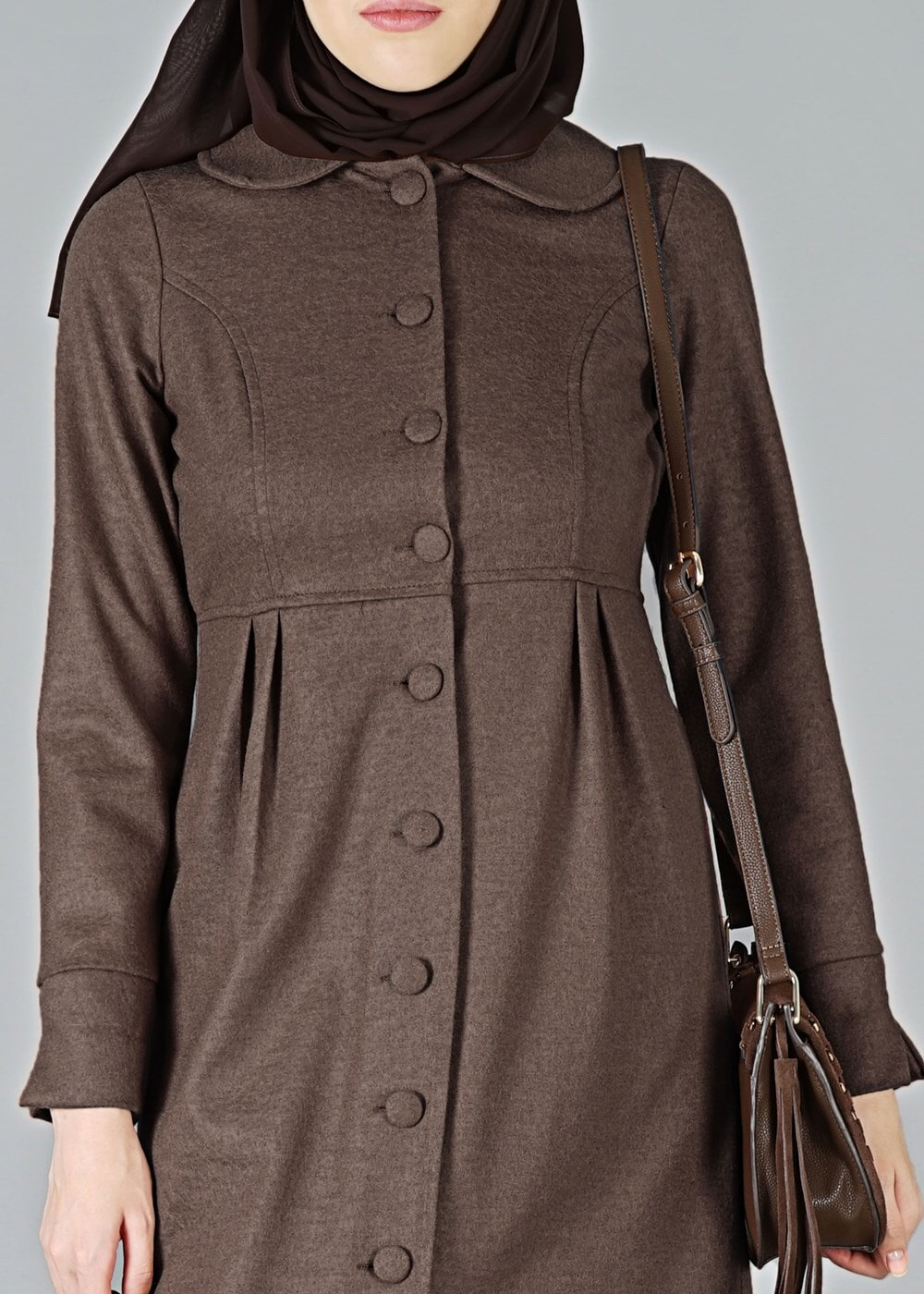 Vêtements hijab BRUN CABAN À COL CLAUDINE À BOUTONNÉ 9011 