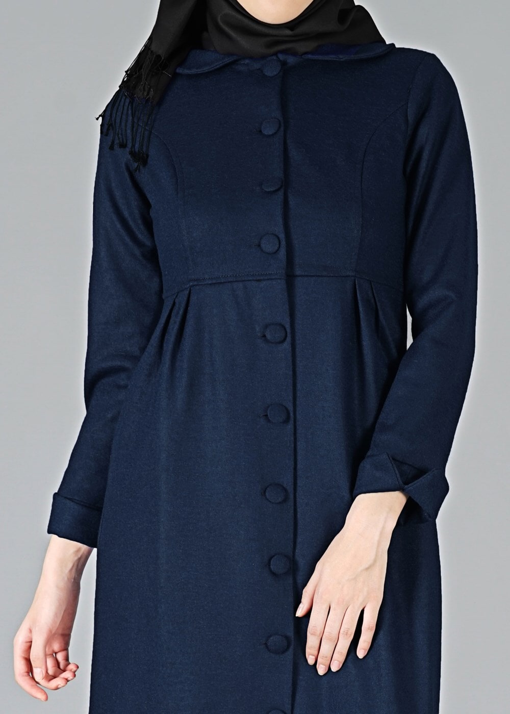 Vêtements hijab BLEU MARINE CABAN À COL CLAUDINE À BOUTONNÉ 9011 