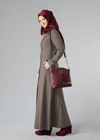 Tesettür giyim VİZON KEMERLİ GİZLİ DÜĞMELİ MANTO 9267 