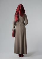 Tesettür giyim VİZON KEMERLİ GİZLİ DÜĞMELİ MANTO 9267 