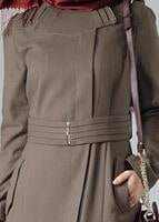 Tesettür giyim VİZON KEMERLİ GİZLİ DÜĞMELİ MANTO 9267 