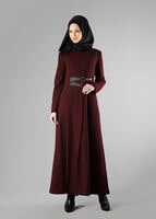 Vêtements hijab ROUGE BORDEAUX MANTEAU À BOUTONNÉ AVEC DEUX CEINTURE  9323
