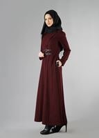 Vêtements hijab ROUGE BORDEAUX MANTEAU À BOUTONNÉ AVEC DEUX CEINTURE  9323