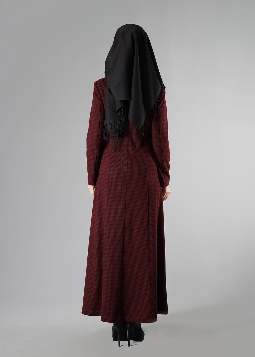 Vêtements hijab ROUGE BORDEAUX MANTEAU À BOUTONNÉ AVEC DEUX CEINTURE  9323