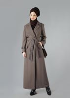 Tesettür giyim VİZON KUŞAKLI KLASİK MANTO 9324-1