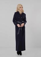 Hijab clothing NAVY BLUE LEATHER BELTED COAT 9324 