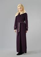 Vêtements hijab PRUNE MANTEAU AVEC CEINTURE EN CUIR 9324