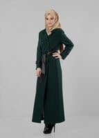 Hijab clothing GREEN LEATHER BELTED COAT 9324 