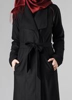 Hijab clothing BLACK BELTED WRAP COAT WITH POCKETS 9337