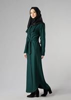 Tesettür giyim YEŞİL KUŞAKLI CEPLİ KABAN 9337