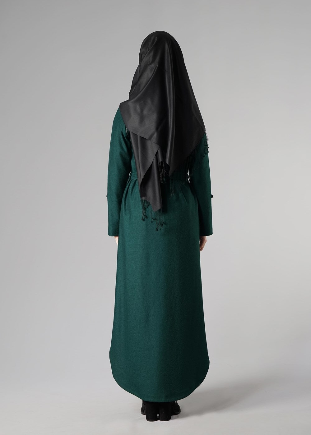 Tesettür giyim YEŞİL KUŞAKLI CEPLİ KABAN 9337