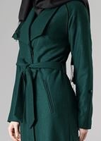 Tesettür giyim YEŞİL KUŞAKLI CEPLİ KABAN 9337