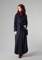 Tesettür giyim LACİVERT KUŞAKLI CEPLİ KABAN 9337