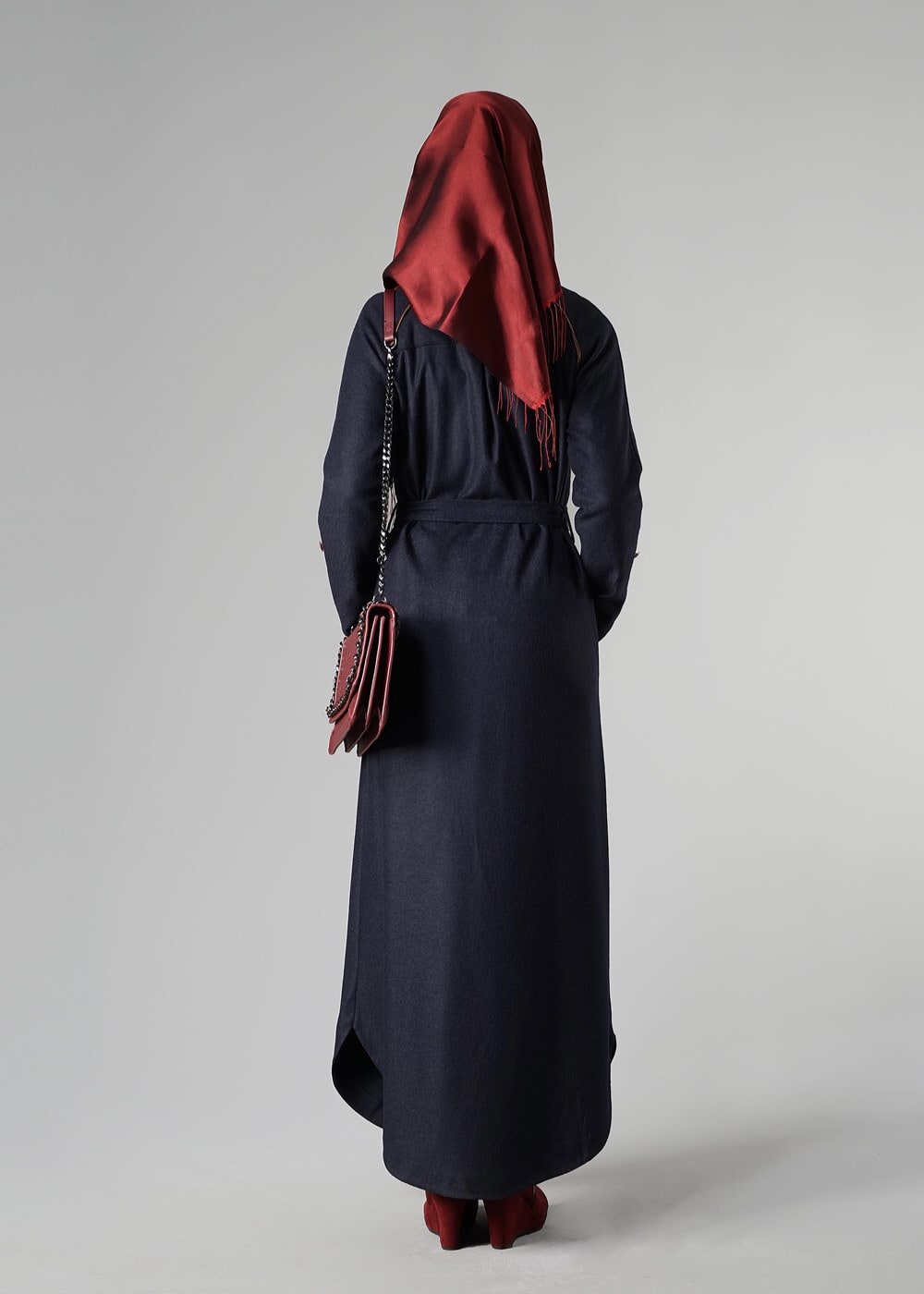 Tesettür giyim LACİVERT KUŞAKLI CEPLİ KABAN 9337