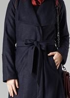 Tesettür giyim LACİVERT KUŞAKLI CEPLİ KABAN 9337