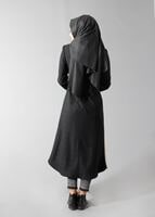 Tesettür giyim KAHVE SİVRİ YAKA İKİ RENKLİ FERMUARLI MANTO 9358 