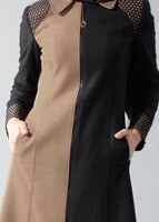 Tesettür giyim KAHVE SİVRİ YAKA İKİ RENKLİ FERMUARLI MANTO 9358 