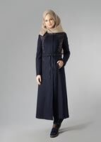 Tesettür giyim LACİVERT İŞLEMELİ BAĞCIKLI BİSİKLET YAKA MANTO 9362
