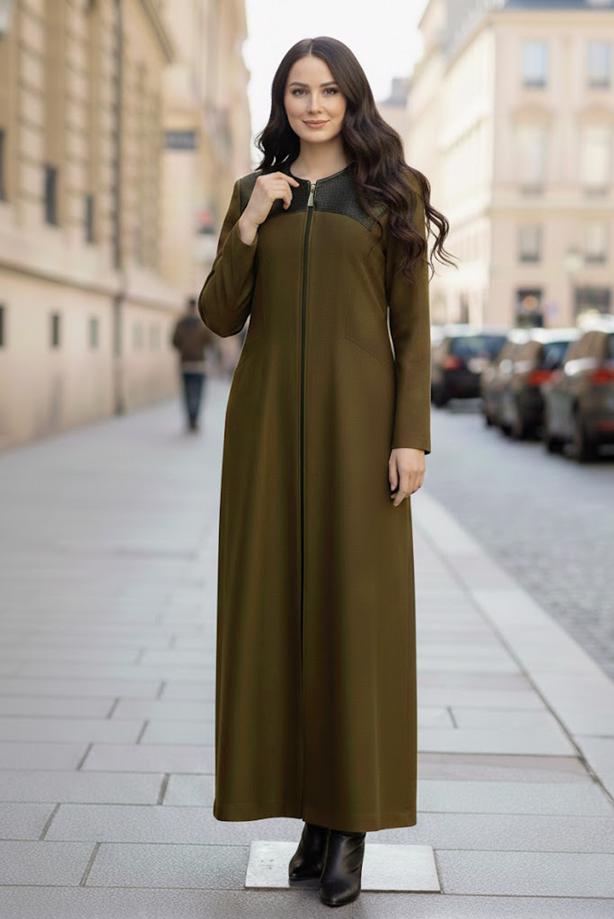 Vêtements hijab KAKI MANTEAU ZIPPÉ T 9410 - TRENDTESETTÜR