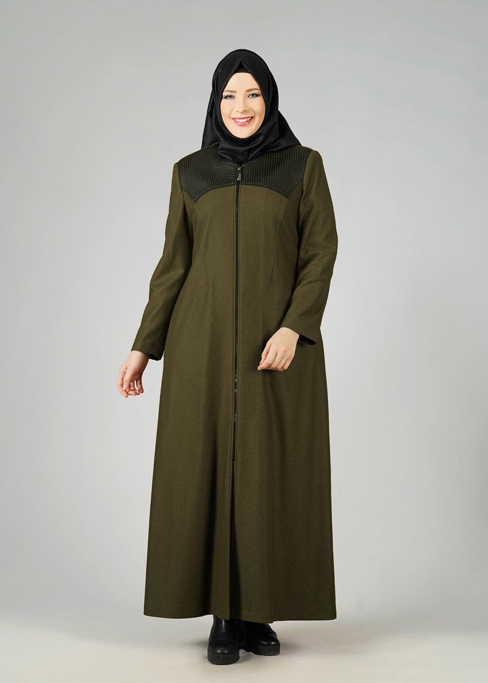 Vêtements hijab KAKI MANTEAU À ZIPPÉ 9410 