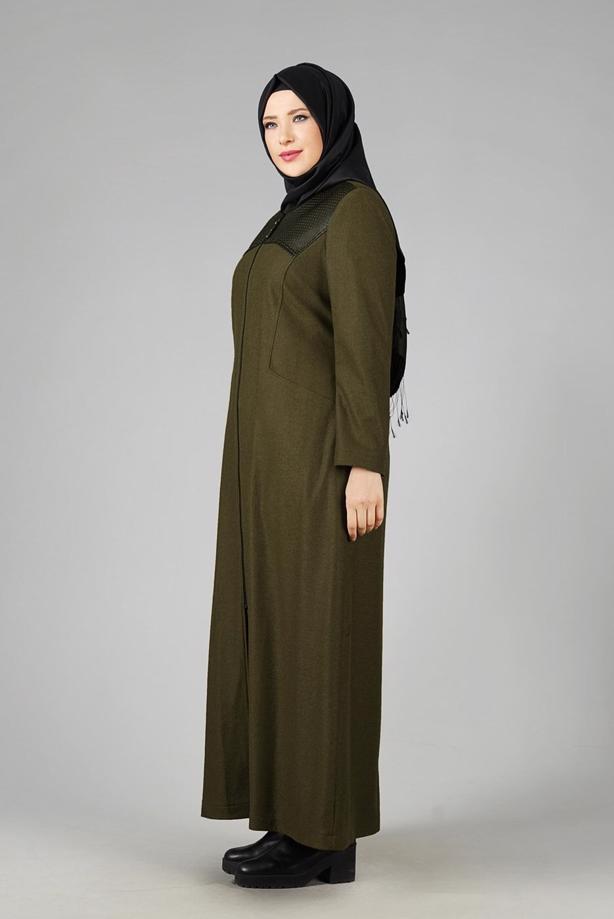 Tesettür giyim HAKİ 9410 MANTO - TRENDTESETTÜR