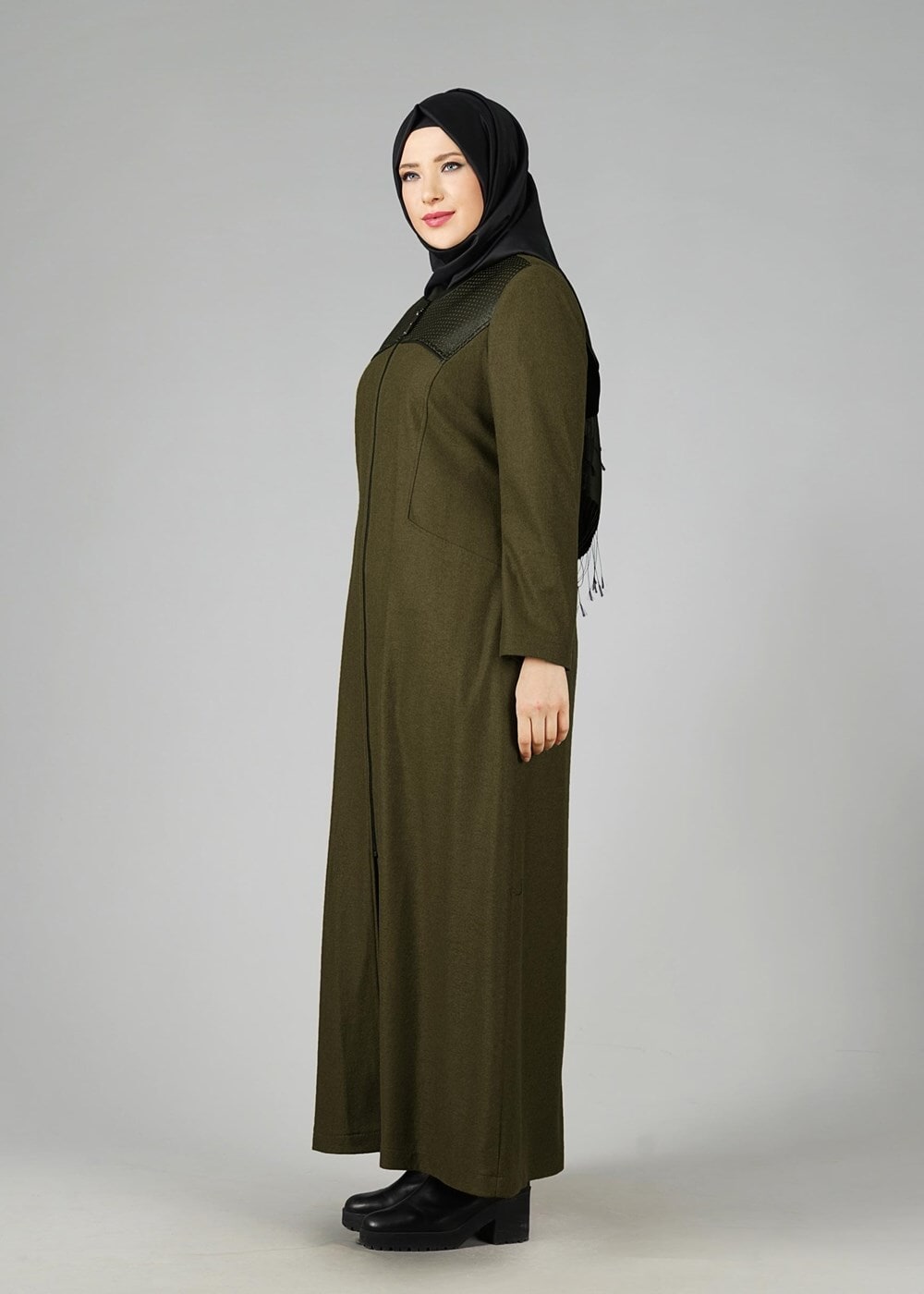 Vêtements hijab KAKI MANTEAU À ZIPPÉ 9410 