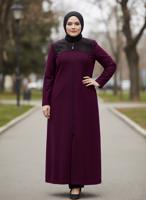 Vêtements hijab ROUGE BORDEAUX MANTEAU ZIPPÉ T 9410