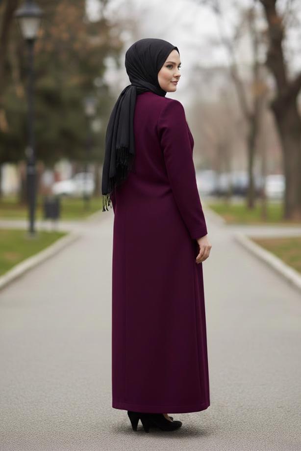 Vêtements hijab ROUGE BORDEAUX MANTEAU ZIPPÉ T 9410 - TRENDTESETTÜR