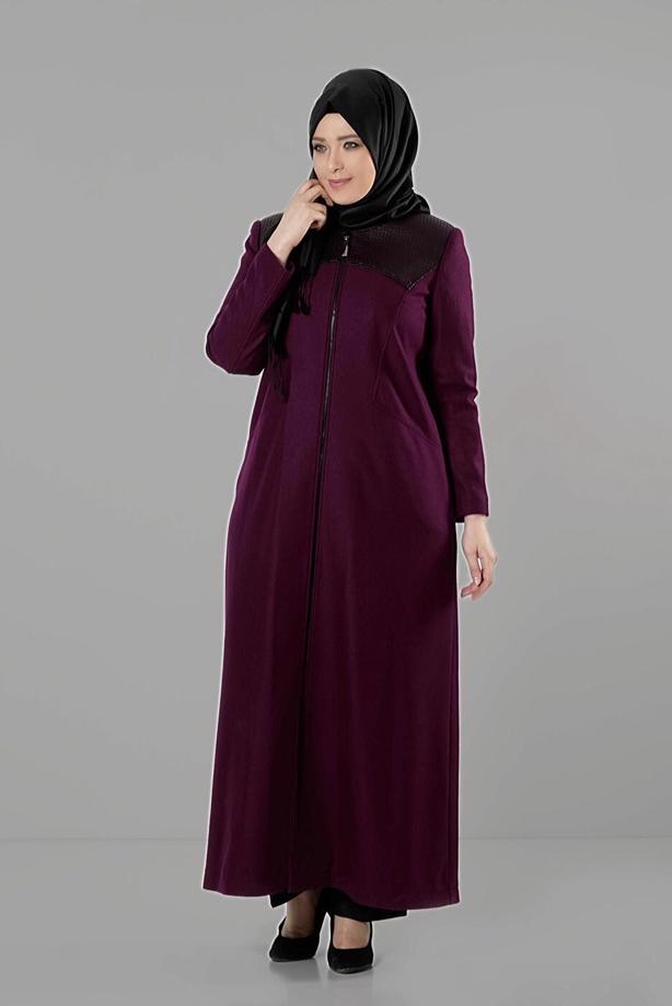 Vêtements hijab ROUGE BORDEAUX MANTEAU À ZIPPÉ 9410  - TRENDTESETTÜR