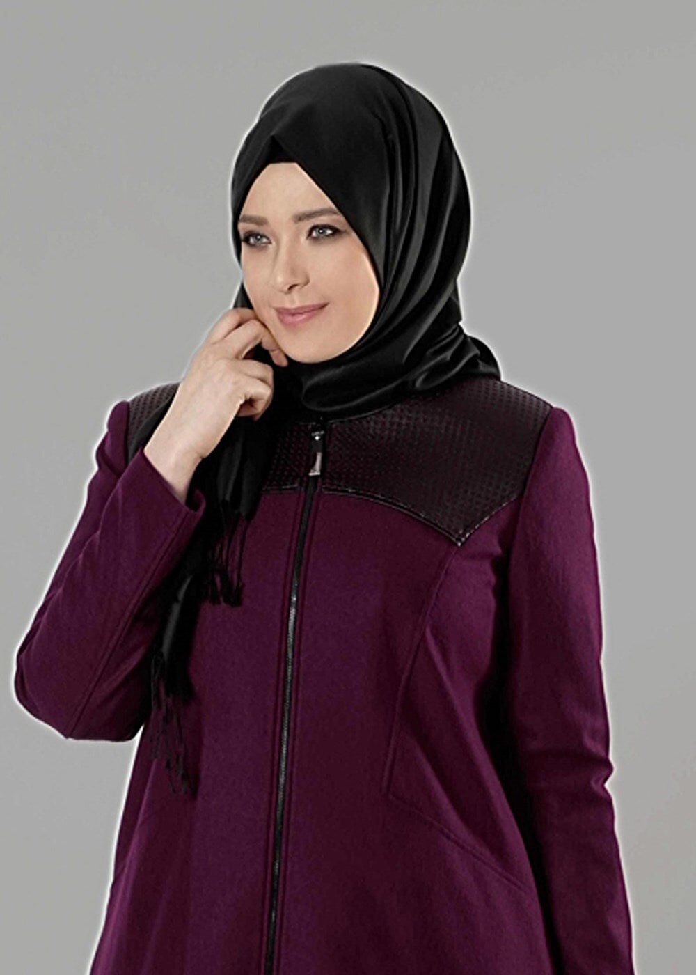 Vêtements hijab ROUGE BORDEAUX MANTEAU À ZIPPÉ 9410 